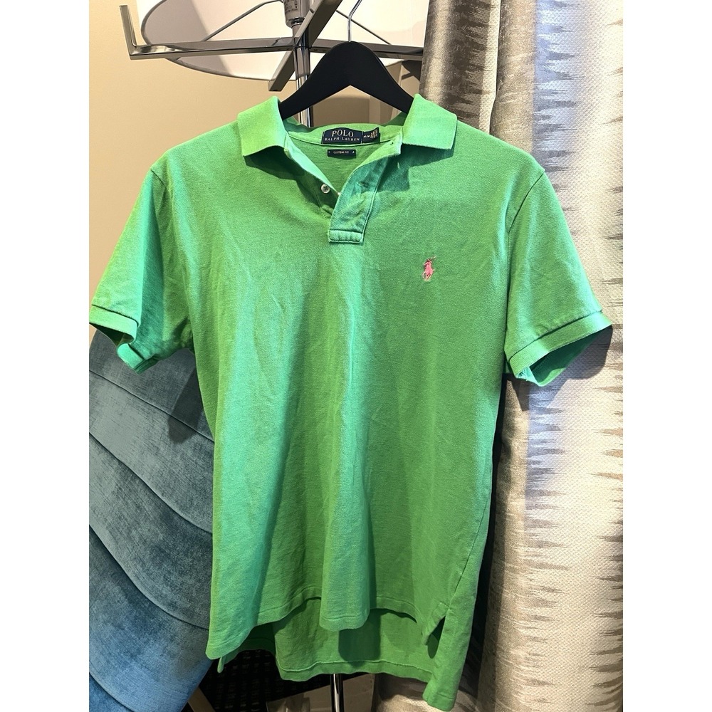 Polo Ralph Lauren Custom Fit Polo Medium Green Pink Pony 100% Cotton